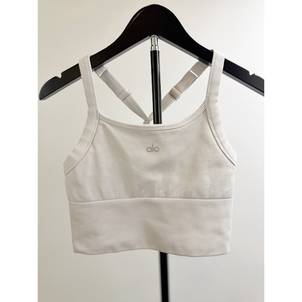 ALO Yoga White Ribbed Tank Crop Top